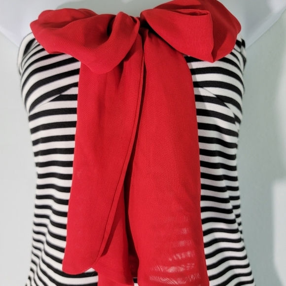 Celine By Champion Women's Strapless One Piece Swimsuit Sz M Black Striped Bow - Picture 3 of 12